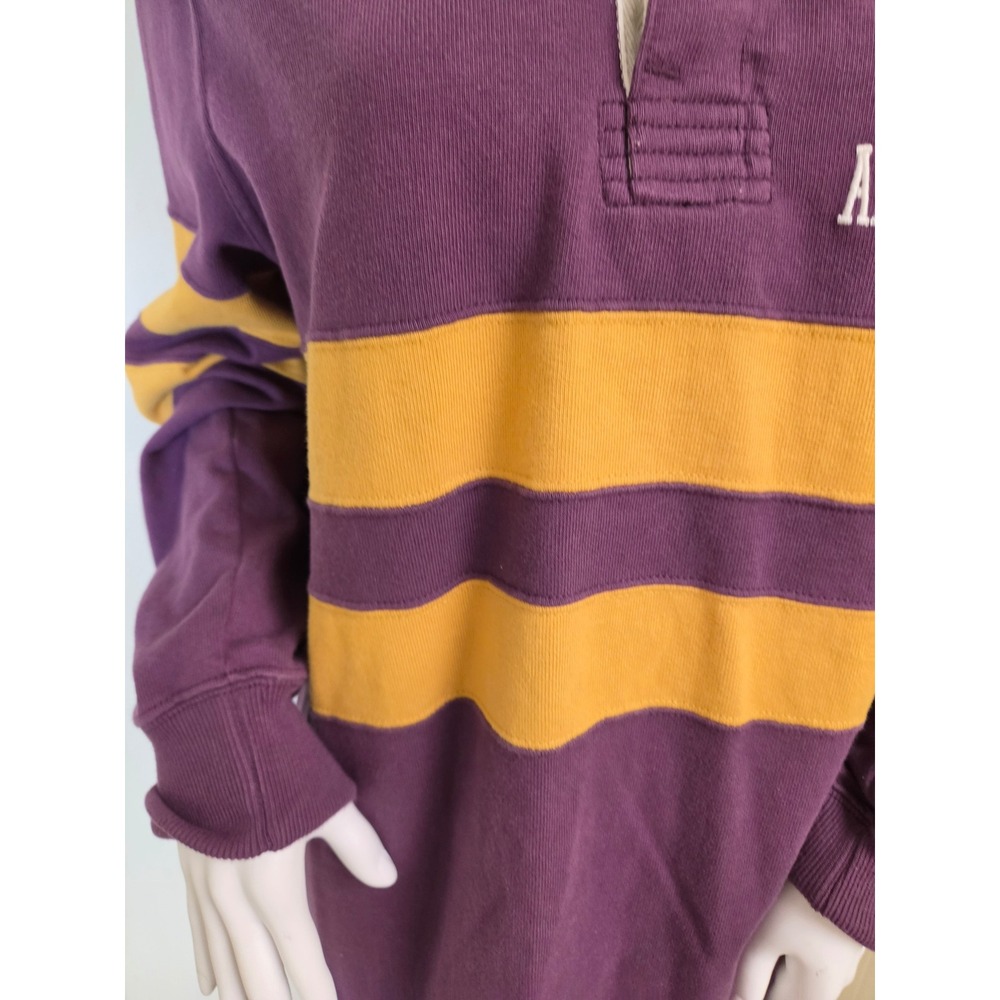 Abercrombie Rugby Cloth Shirt Mens Medium Purple Yellow Striped Long Sleeve Logo - Picture 7 of 13